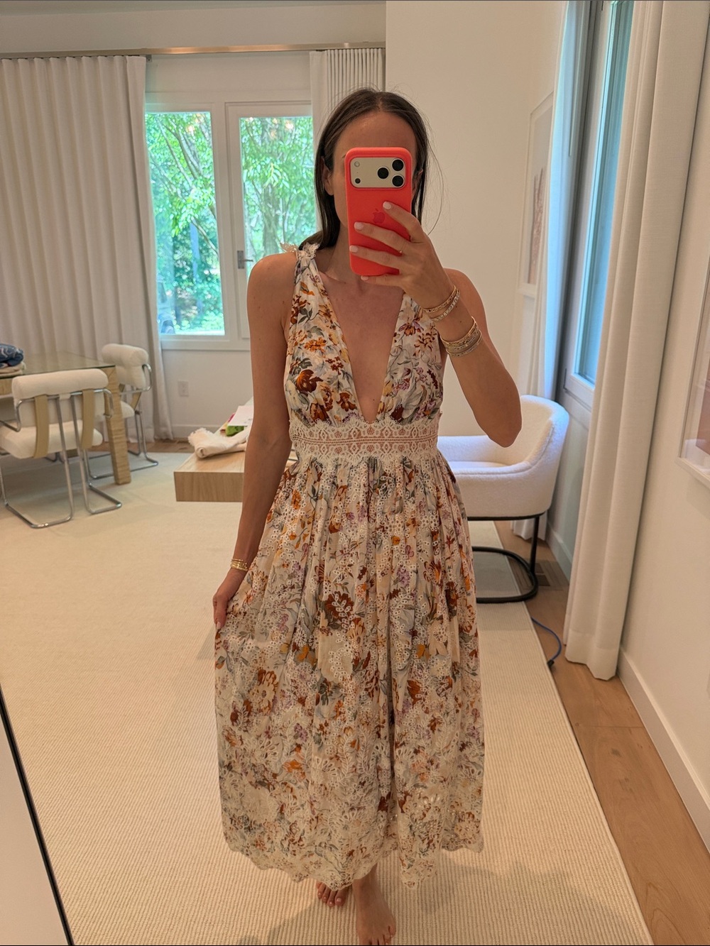 Zimmermann Cream Floral Halter Midi Dress